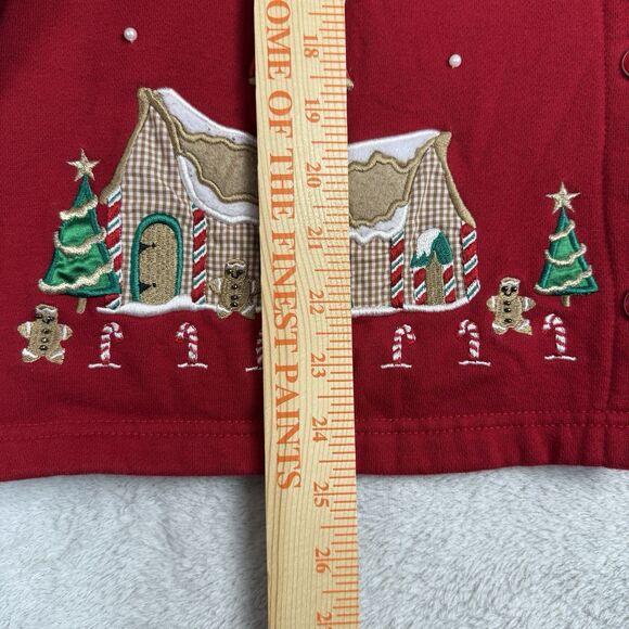 Vtg Christmas Cardigan Jacket Womens 1X Red Embroidery Santa Holiday Grandmacore - Picture 8 of 12